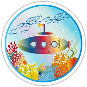 Colorful submarine in tropical coral reef - Sticker size S (10 x 10 cm) - white matte - Front