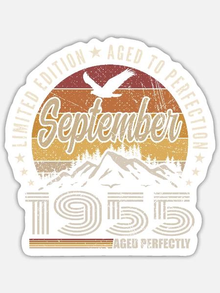 geboren im September 1955 - Geburtstag September 1955 - Sticker Größe S (10 x 10 cm) - Mattweiß