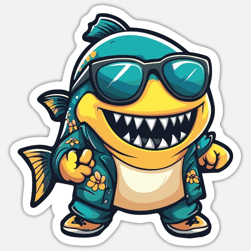 Piranha Fish Comic Vacation - Sticker size S (10 x 10 cm) - white matte