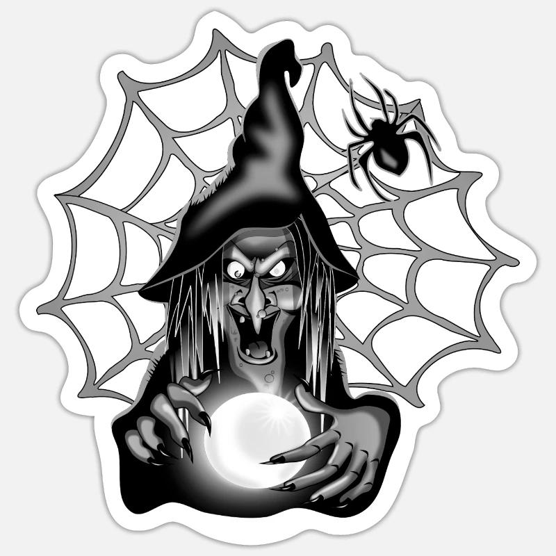 Witch with a Ball and a Cobweb Sticker size S (10 x 10 cm)