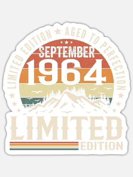September 1964, September 1964 Geburtstagsgeschenk - Sticker Größe S (10 x 10 cm) - Mattweiß