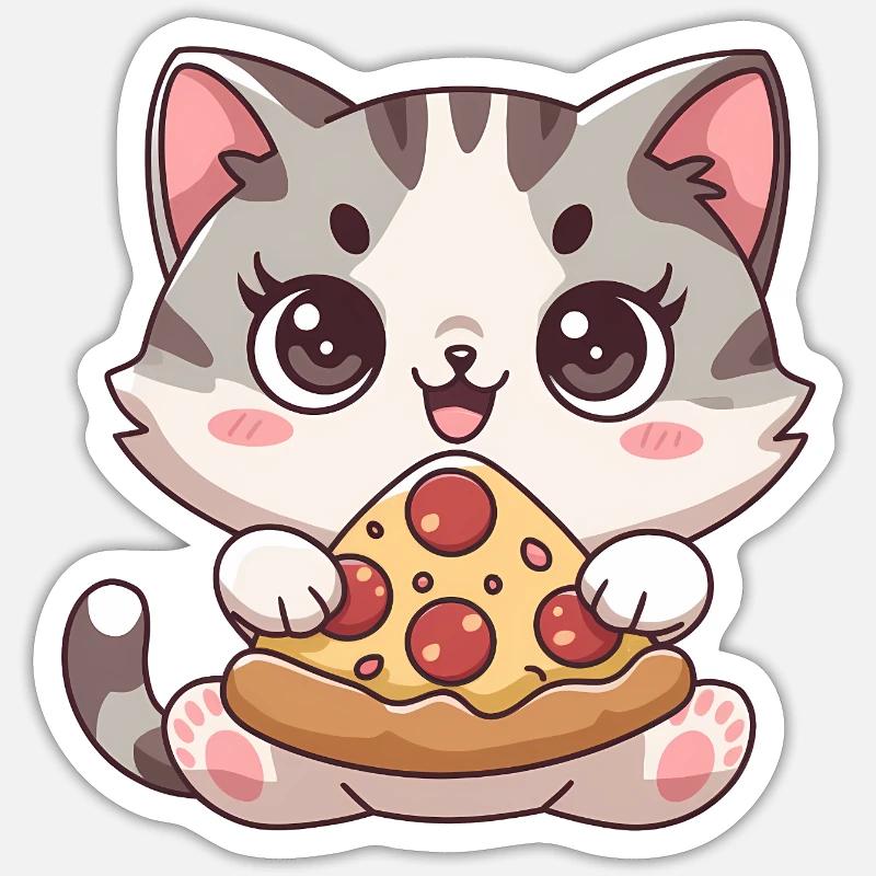 Chat mignon mangeant une pizza Sticker taille S (10 x 10 cm)