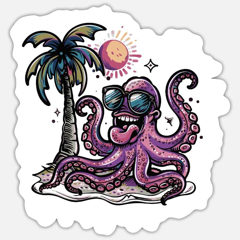 Octopus Vacances d’été - Sticker taille S (10 x 10 cm) - blanc mat