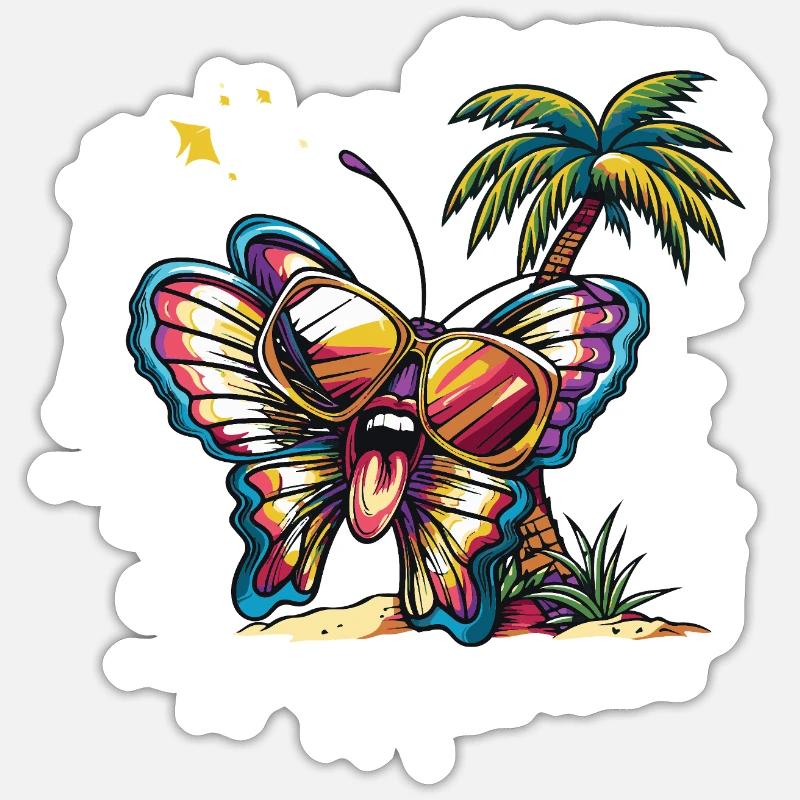 Vacances d’été papillon - Sticker taille S (10 x 10 cm) - blanc mat