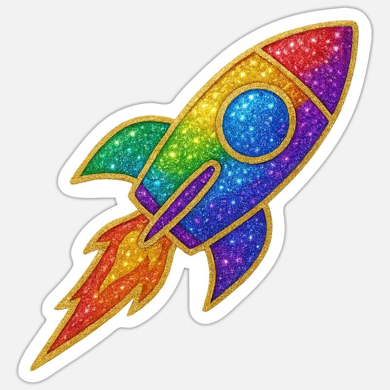 GlitzerRakete Regenbogen Durchstarter Glitzer Gold Sticker Größe S (10 x 10 cm)