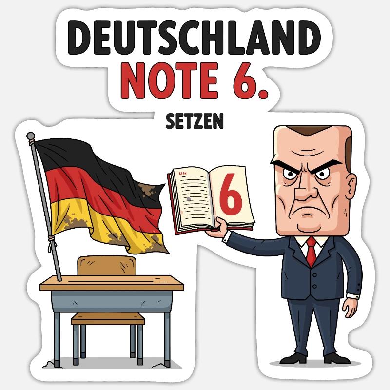 Deutschland Note 6 Motiv mit Lehrer  - Sticker Größe S (10 x 10 cm) - Mattweiß