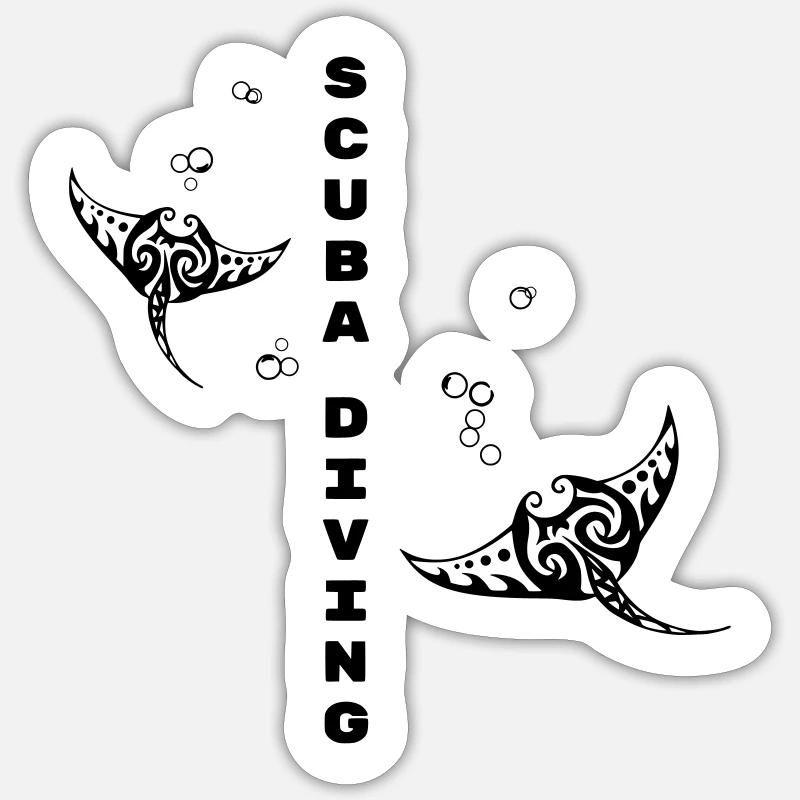 Plongée sous-marine – Tribal Manta Ray Design - Sticker taille S (10 x 10 cm) - blanc mat