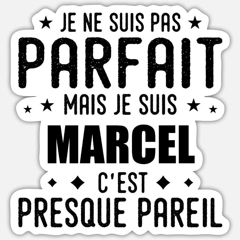 Marcel: authentisch, unvollkommen, oben, Perfektion - Sticker Größe S (10 x 10 cm) - Mattweiß