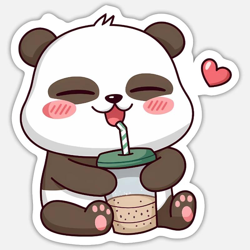 Adorable Panda Drinking Bubble Tea Sticker size S (10 x 10 cm)