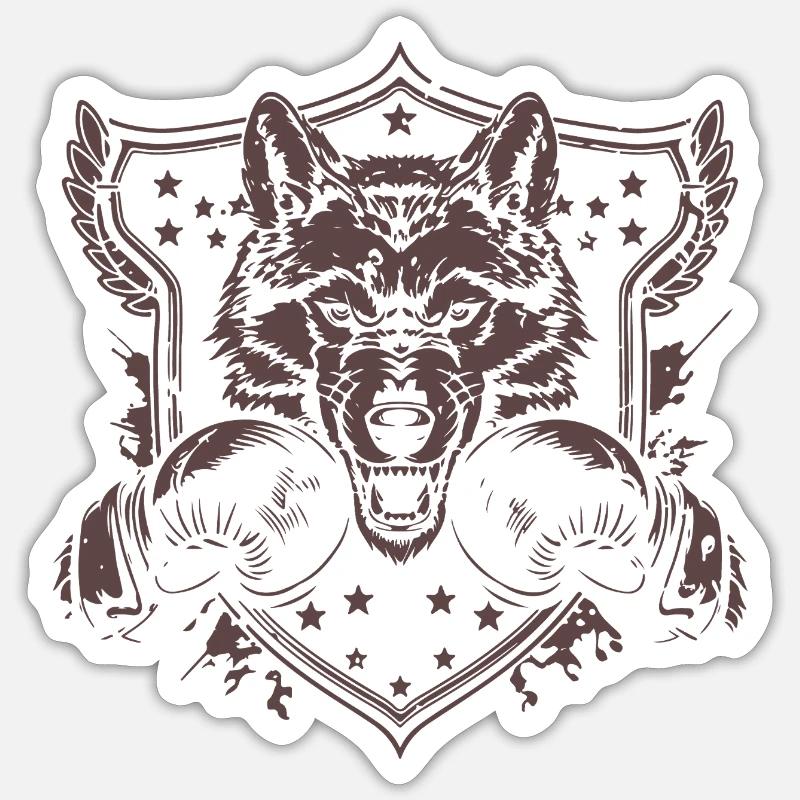 Boxer loup - Sticker taille S (10 x 10 cm) - blanc mat