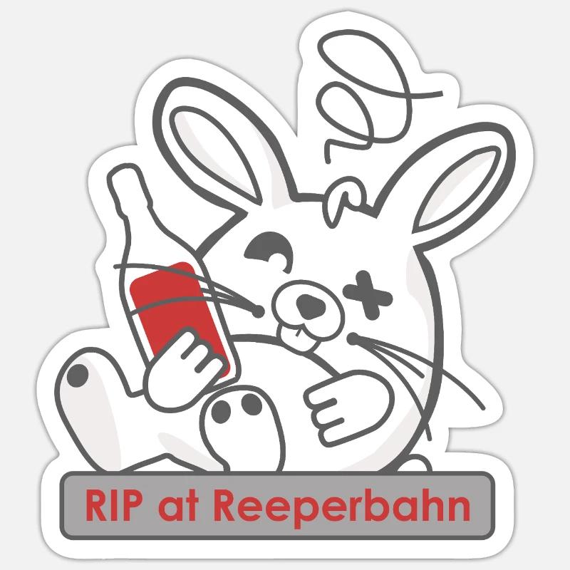 Lustiger Hasenschädel mit Flasche und Reeperbahn - Sticker Größe S (10 x 10 cm) - Mattweiß