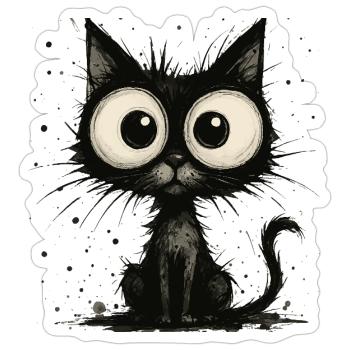 Funny black cat with big eyes – splash - Sticker size S (10 x 10 cm) - white matte - Front