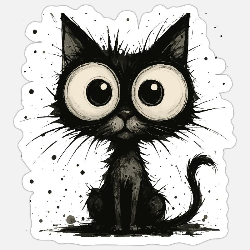 Drôle de chat noir avec de grands yeux – splash Sticker taille S (10 x 10 cm)