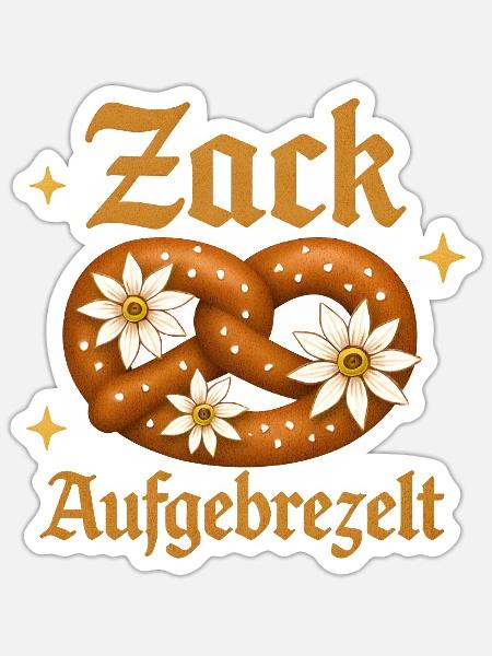 Zack Aufgebrezelt – Lustige Brezel Männer & Frauen - Sticker Größe S (10 x 10 cm) - Mattweiß
