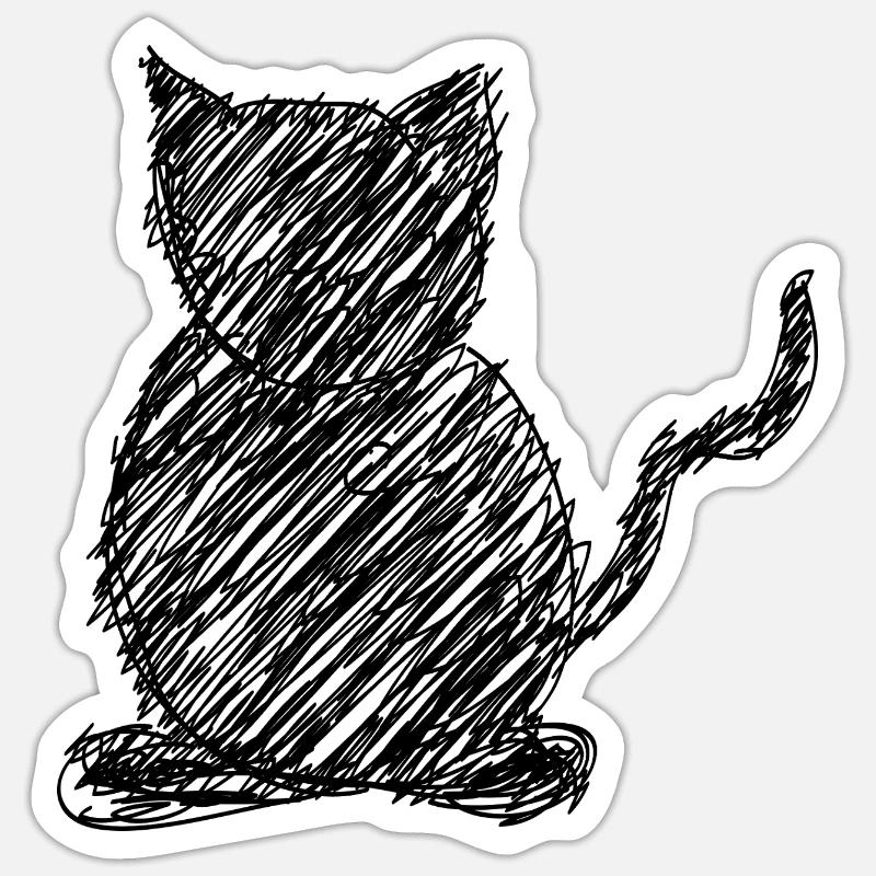 Katze Scribble Zeichnung Tier Geschenk - Sticker Größe S (10 x 10 cm) - Mattweiß