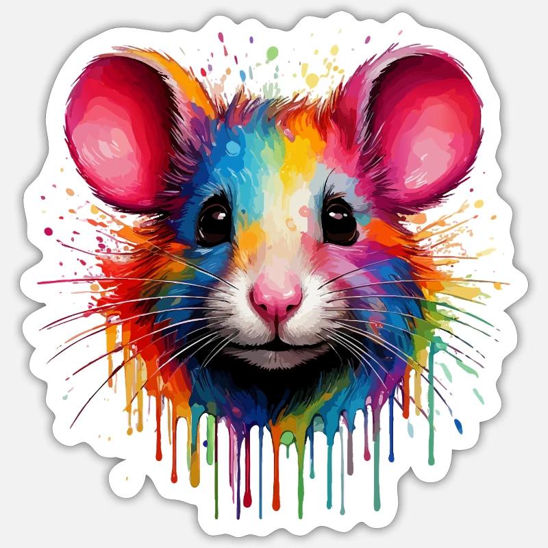 Regenbogenmaus Kopf - Sticker Größe S (10 x 10 cm) - Mattweiß