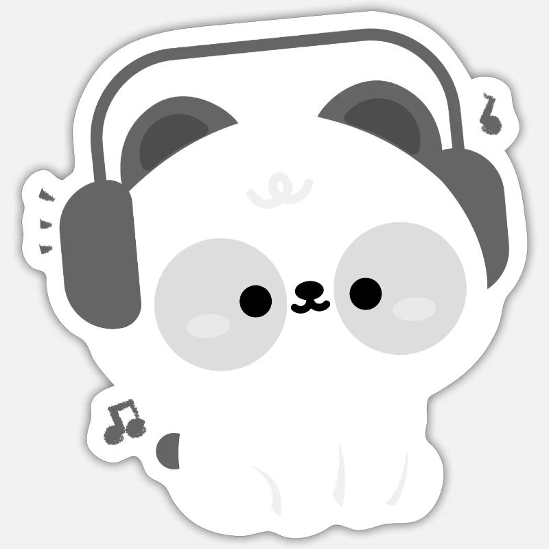 Panda Kopfhörer - Sticker Größe S (10 x 10 cm) - Mattweiß