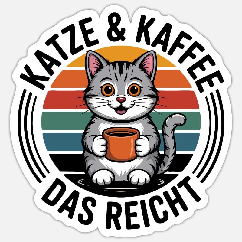Café Chaton Imprimé Rétro - Sticker taille S (10 x 10 cm) - blanc mat