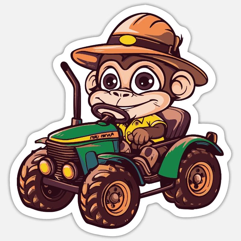 Monkey Tractor Farmer - Sticker size S (10 x 10 cm) - white matte