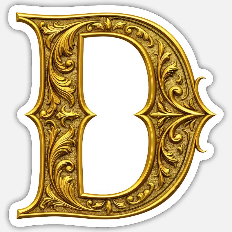 Ornamental gold Initial D - Sticker size S (10 x 10 cm) - white matte
