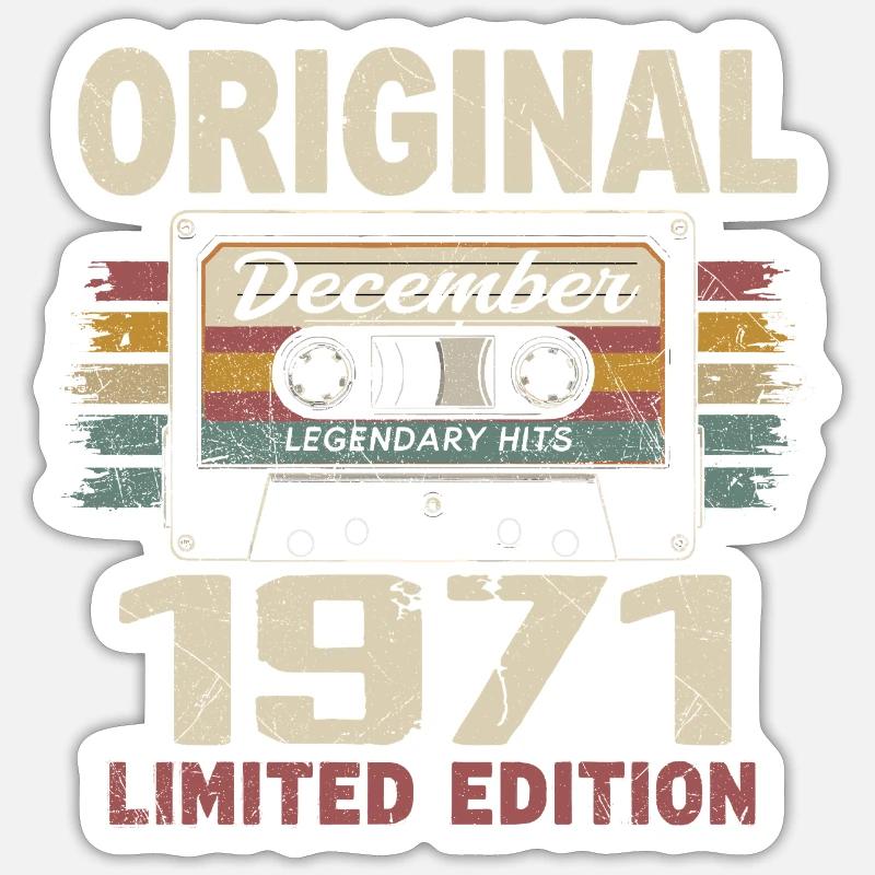 Cadeau D'anniversaire Décembre 1971 - Sticker taille S (10 x 10 cm) - blanc mat
