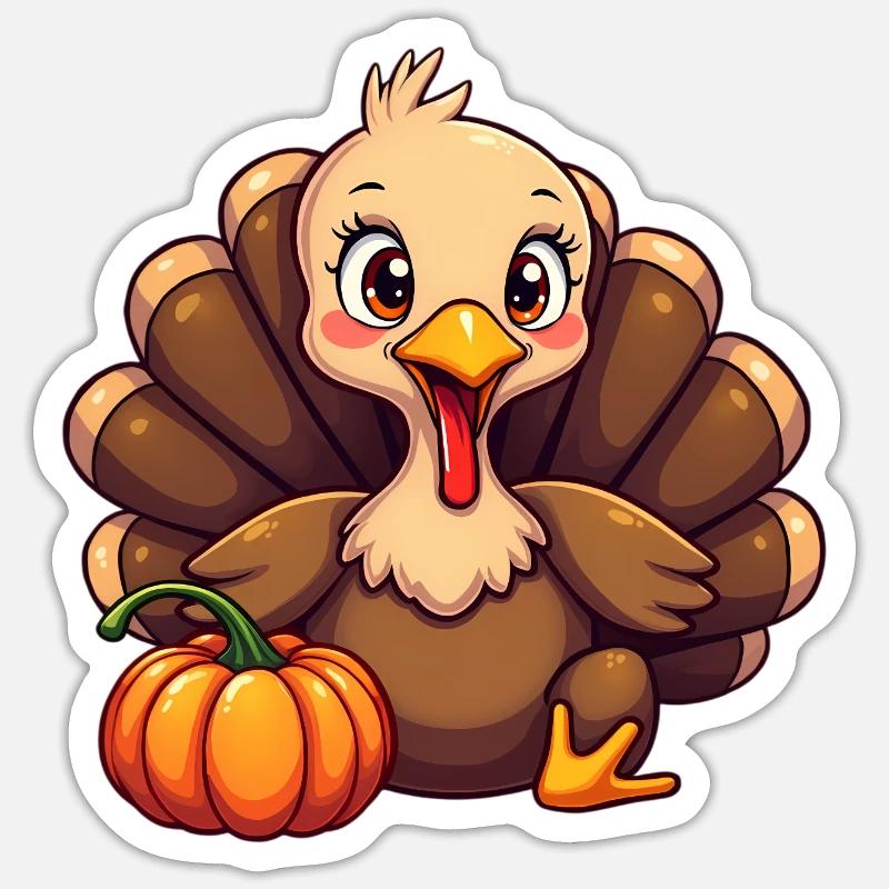 Bébé dinde de Thanksgiving - Sticker taille S (10 x 10 cm) - blanc mat