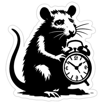 Rat stressé et réveil - Sticker taille S (10 x 10 cm) - blanc mat - Devant