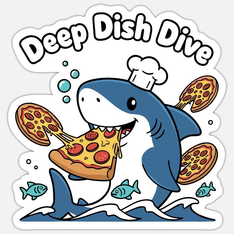 Deep Dish Dive Shark Chef - Sticker size S (10 x 10 cm) - white matte
