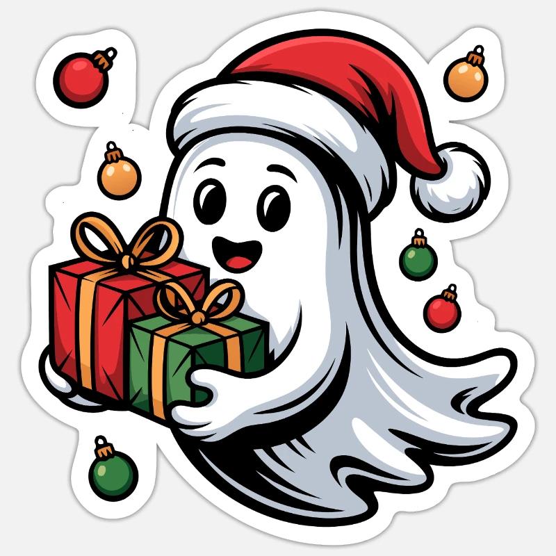 Weihnachtsgeist mit Geschenken - Sticker Größe S (10 x 10 cm) - Mattweiß