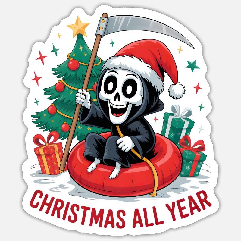 Grim Reaper Christmas - Sticker size S (10 x 10 cm) - white matte