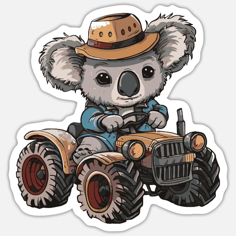 Koala Tractor Farmer - Sticker size S (10 x 10 cm) - white matte