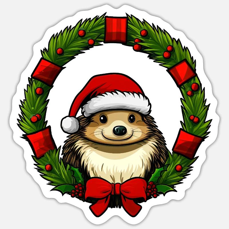 Hérisson de Noël - Sticker taille S (10 x 10 cm) - blanc mat