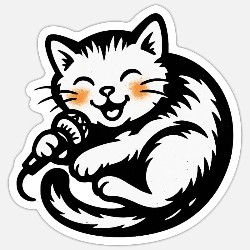 Chanteur chat avec micro - Sticker taille S (10 x 10 cm) - blanc mat