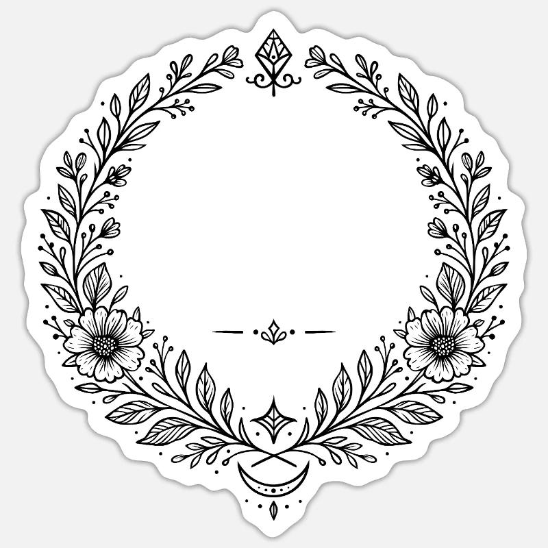 Kranz Blumenkranz mit Mondsichel - Sticker Größe S (10 x 10 cm) - Mattweiß
