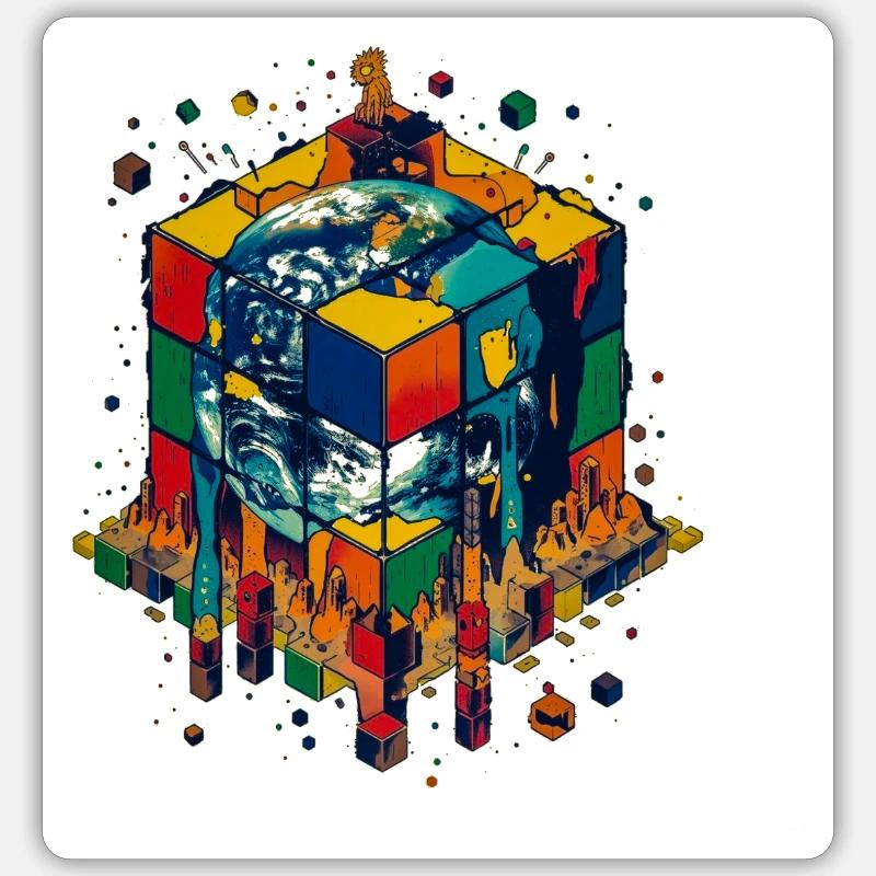 Terre dans le Cube de Blocs de Couleur Sticker taille S (10 x 10 cm)