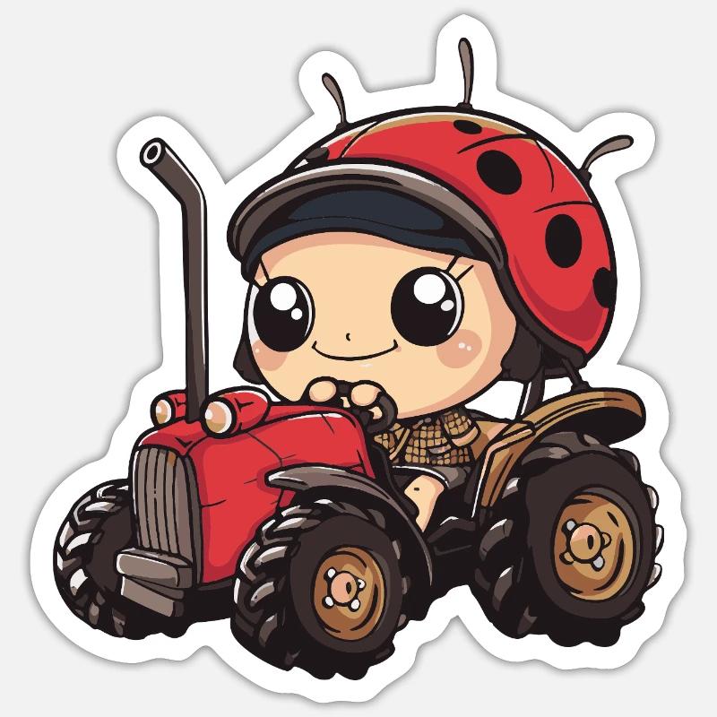 Marienkäfer Traktor Farmer - Sticker Größe S (10 x 10 cm) - Mattweiß