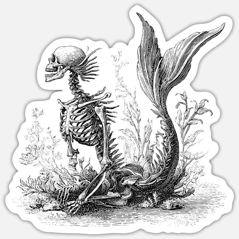 Sirène squelette – Conception sous-marine occulte - Sticker taille S (10 x 10 cm) - blanc mat