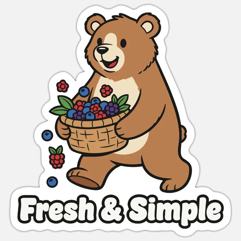 Beerenkorb-Bärchen Illustration - Sticker Größe S (10 x 10 cm) - Mattweiß