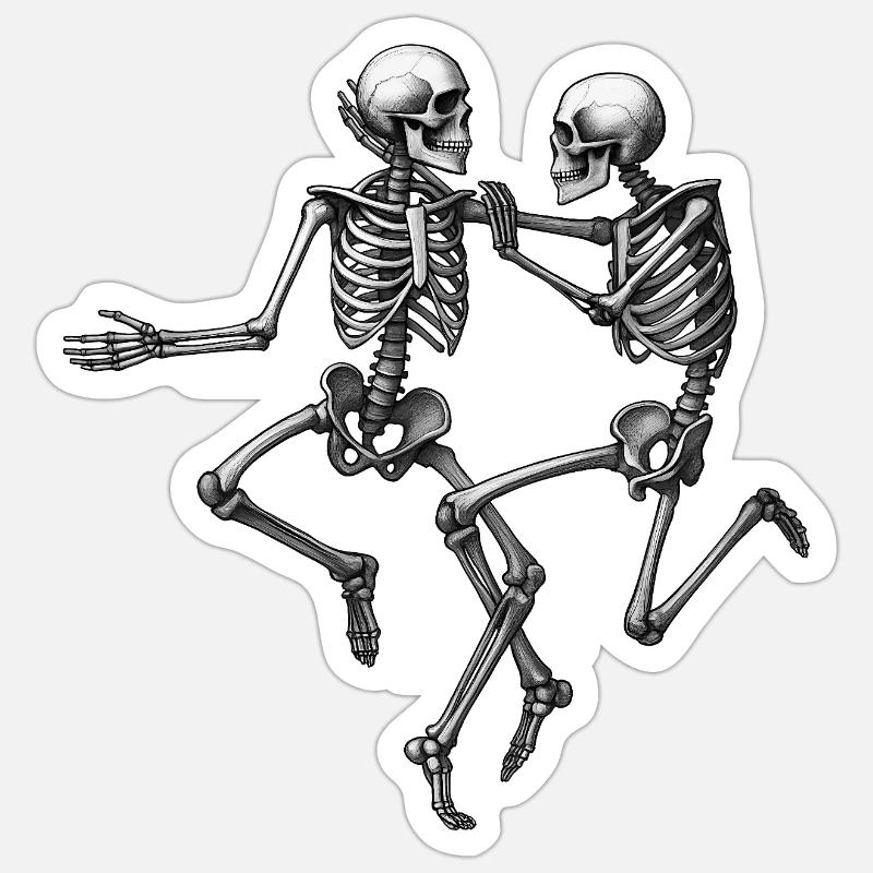 SKELETONS DANCER #2 - black & white - Sticker taille S (10 x 10 cm) - blanc mat