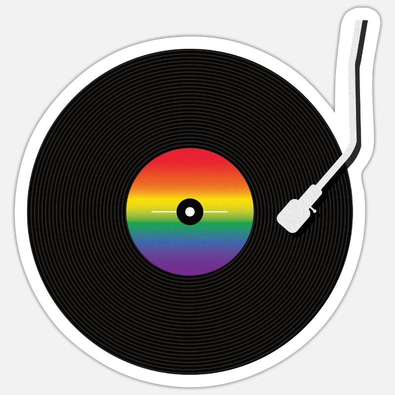 Disque vinyle arc-en-ciel - Sticker taille S (10 x 10 cm) - blanc mat