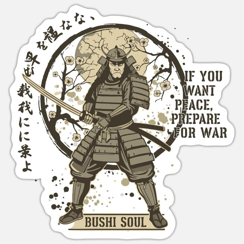 Bushi Seele Samurai in Blüten Sticker Größe S (10 x 10 cm)