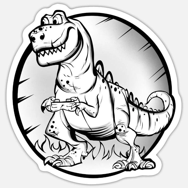 T Rex Gamer - Sticker size S (10 x 10 cm) - white matte