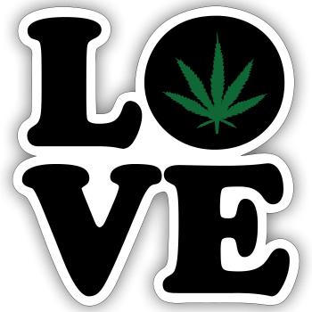 Love weed cannabis  - Sticker taille S (10 x 10 cm) - blanc mat - Devant
