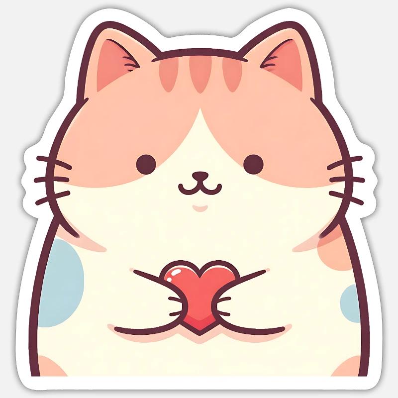Cuddly Kitten Heart Cartoon Cat - Sticker size S (10 x 10 cm) - white matte