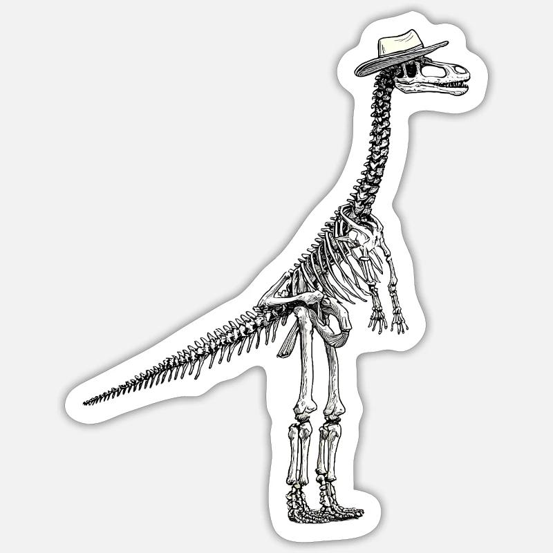 Skelett Dino mit Hut Gentleman Design - Sticker Größe S (10 x 10 cm) - Mattweiß