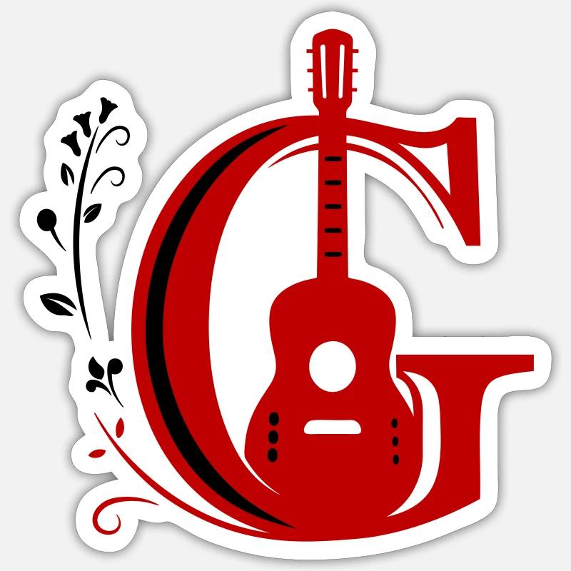 Do initial avec guitare - Sticker taille S (10 x 10 cm) - blanc mat