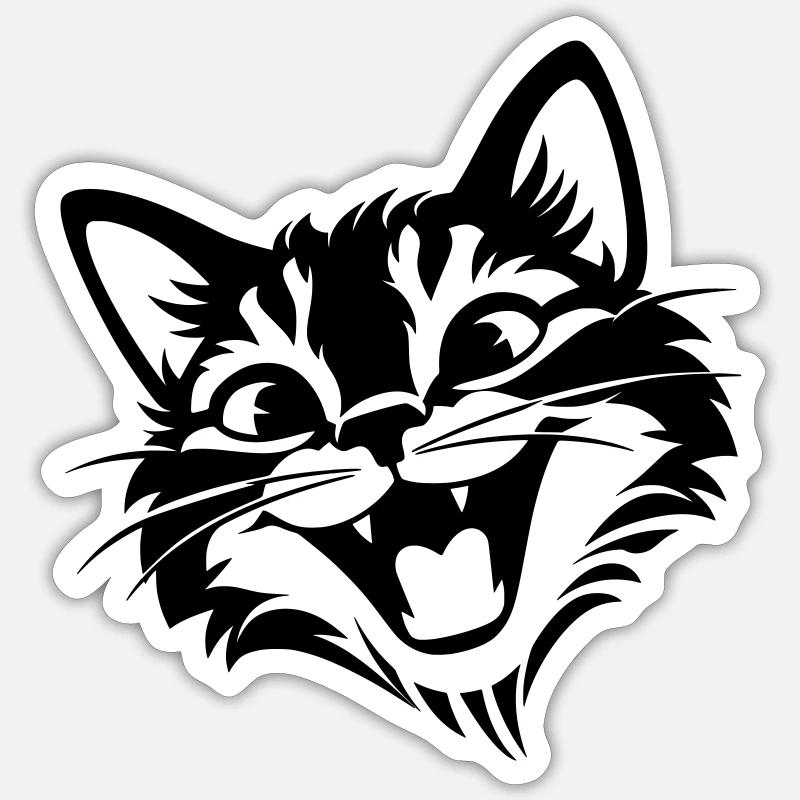 Chat Rieur | Drôles Chats T-Shir - Sticker taille S (10 x 10 cm) - blanc mat