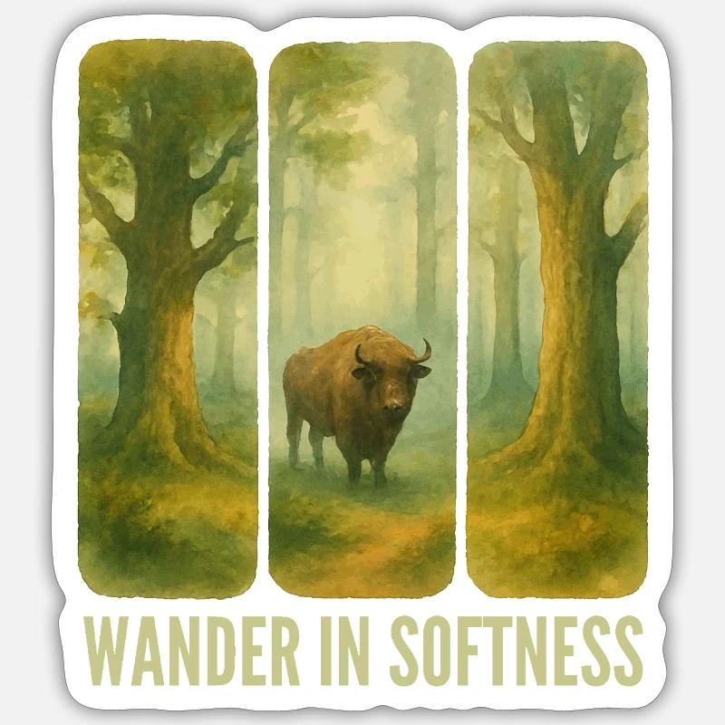 Wandernde Bisons im Wald - Sticker Größe S (10 x 10 cm) - Mattweiß