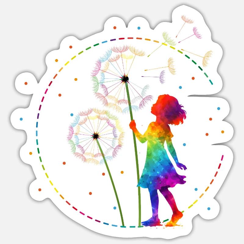 Regenbogen Mädchen mit Pusteblume Sticker Größe S (10 x 10 cm)