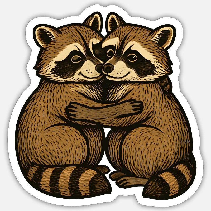 Deux ratons laveurs s’embrassent - Sticker taille S (10 x 10 cm) - blanc mat